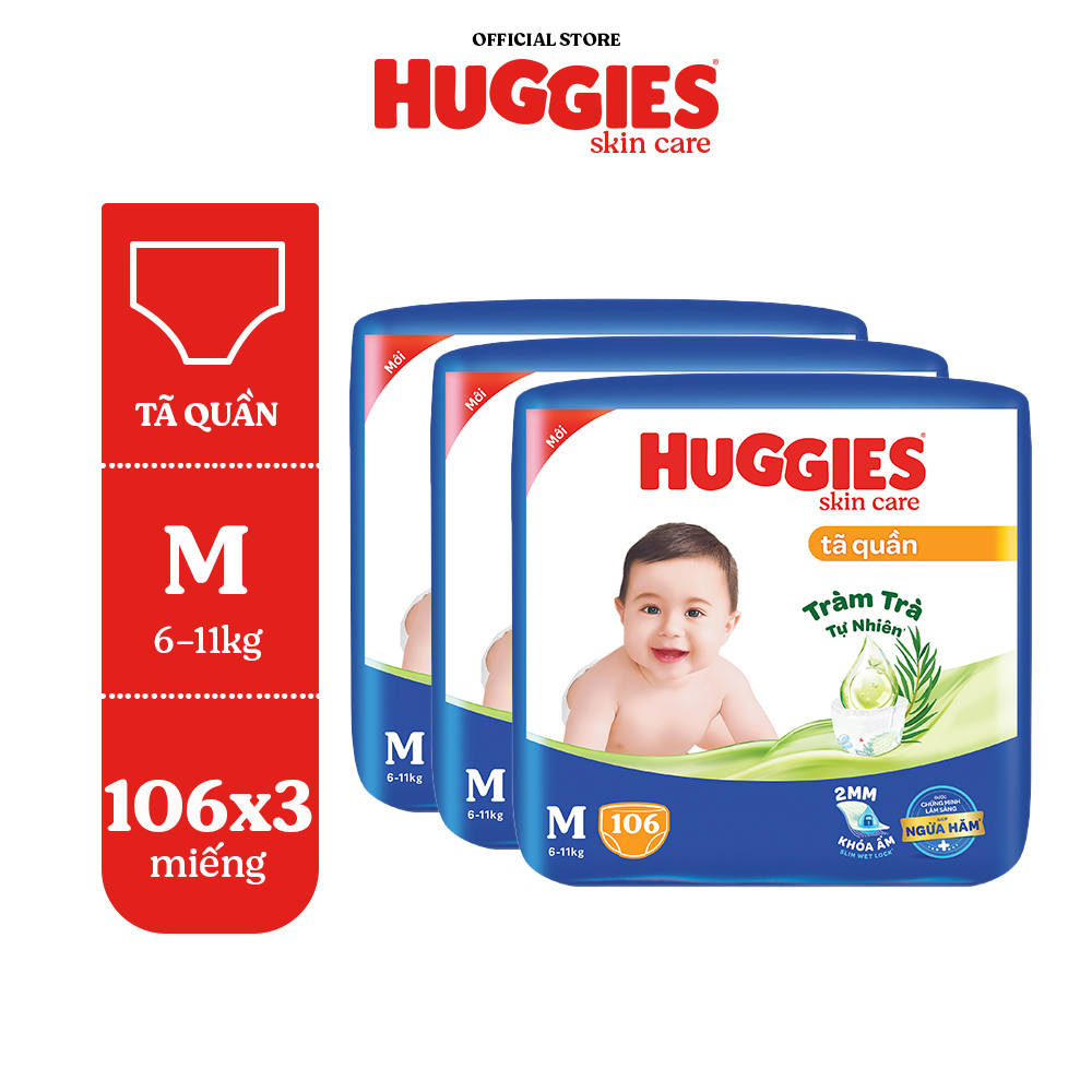 [Tặng thêm miếng cho size L,XL,XXL] Combo 3 gói Tã quần Huggies Skincare Mega Jumbo M106/L96/XL84/XXL76