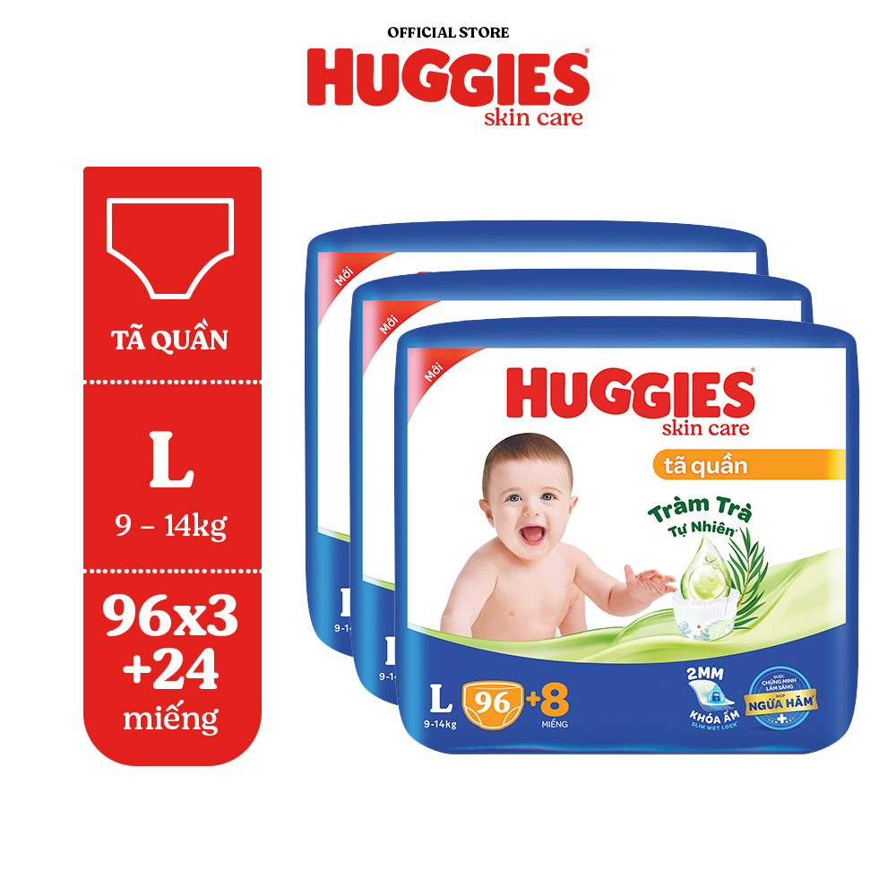 [Tặng thêm miếng cho size L,XL,XXL] Combo 3 gói Tã quần Huggies Skincare Mega Jumbo M106/L96/XL84/XXL76