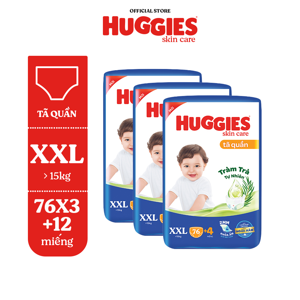 [Tặng thêm miếng cho size L,XL,XXL] Combo 3 gói Tã quần Huggies Skincare Mega Jumbo M106/L96/XL84/XXL76