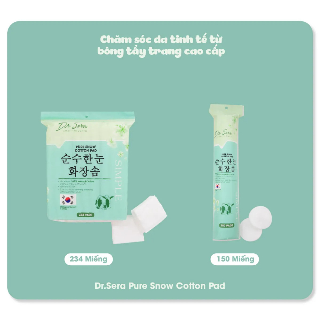 [MUA 1 TẶNG 2 MASK ANNABELLA] Bông Tẩy Trang Vải Cotton Mềm Mịn Dr.Sera Pure Snow Cotton Pad 150 Miếng/234 Miếng