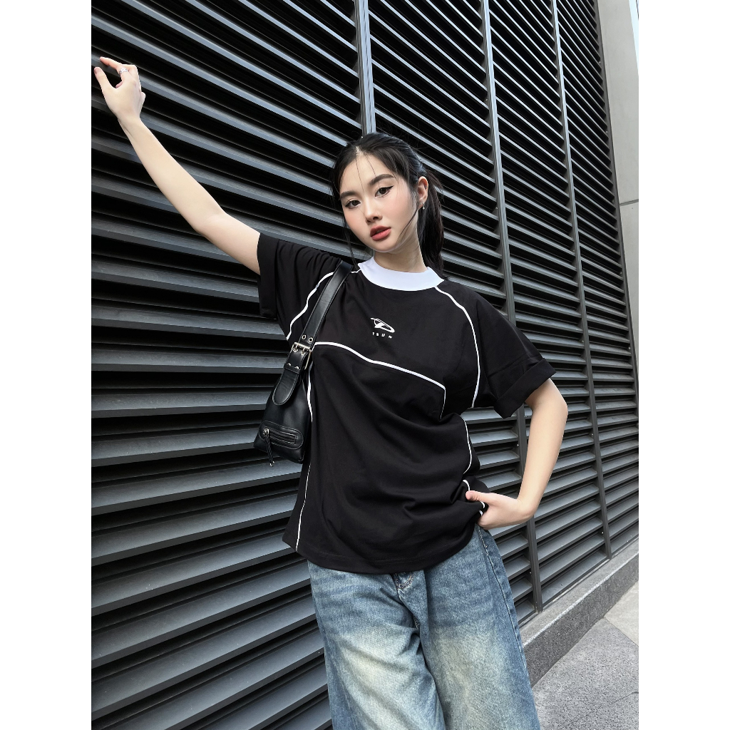 Áo Thun TSUN Line Stitch Tee - Đen - [UNISEX] - In Kéo Lụa