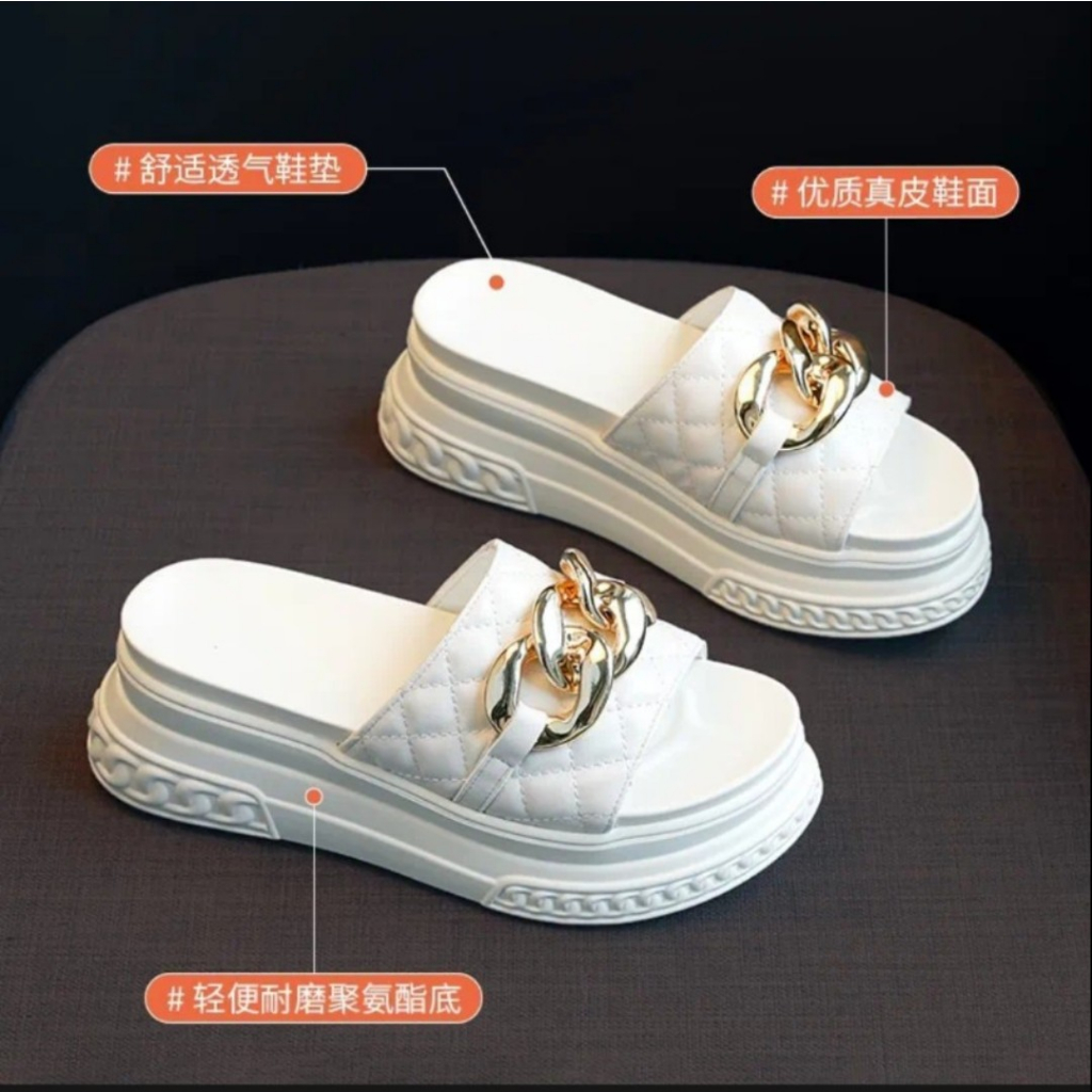 Dép nâng chiều cao, Dép bánh mì đế xuồng PU nhẹ êm cao 7cm siêu đẹp, quai phối xích cao cấp