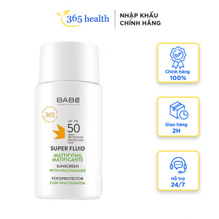 Kem chống nắng BABE Super Fluid Mattifying sunscreen SPF 50 phổ rộng, kiểm soát dầu 50ml