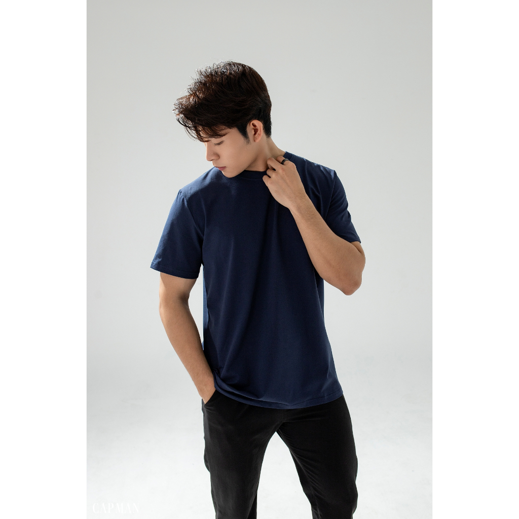 Áo thun nam cổ tròn basic CAPMAN vải cotton dày dặn, co giãn, tay ngắn
