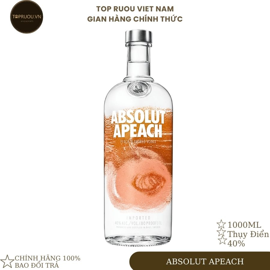 Rượu Vodka TOP RƯỢU - Absolut Apeach 1000ml - hàng thật - giao nhanh