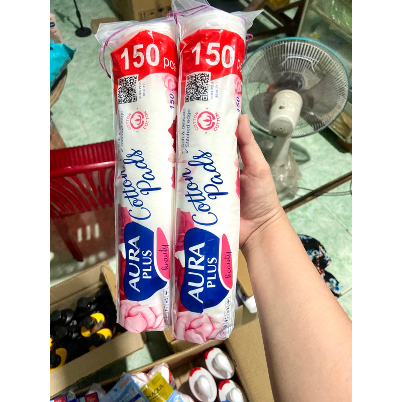 combo 3bich bông tẩy trang AURA PLUS 150mieng hàng chính hãng