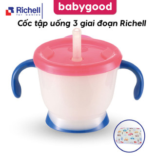 Cốc tập uống 3 giai đoạn Richell chính hãng. Cốc tập uống Richell cho bé. Tặng kèm tấm lót chống thấm Size 30x40cm