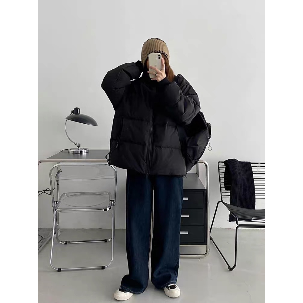 Áo khoác phao béo trần bông 3 lớp dày dặn siêu ấm đi du dịch đi chơi 2 màu đen trắng phong cách ulzzang hottrend DELIZ