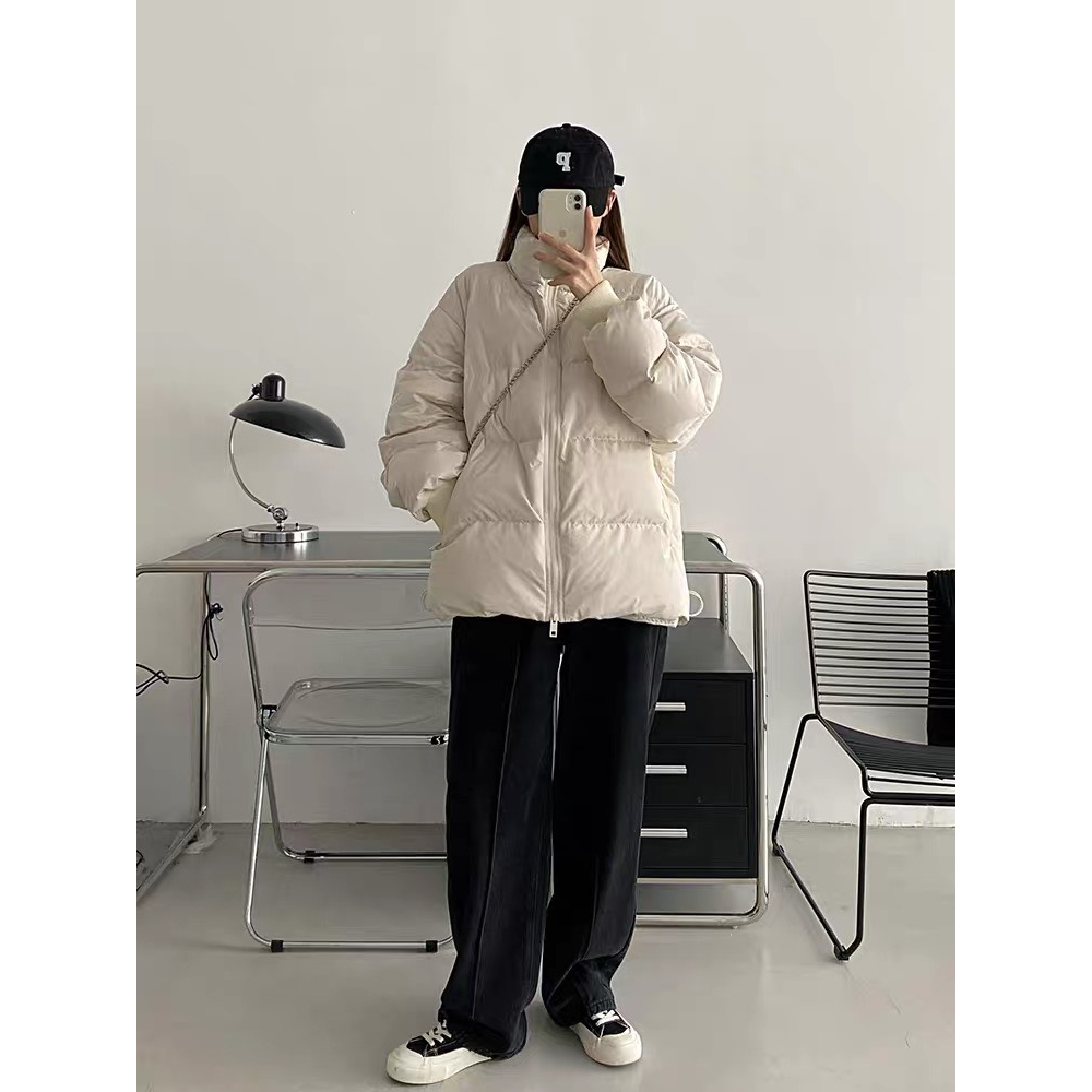 Áo khoác phao béo trần bông 3 lớp dày dặn siêu ấm đi du dịch đi chơi 2 màu đen trắng phong cách ulzzang hottrend DELIZ