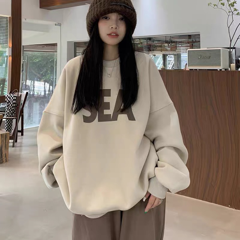 Áo nỉ sweater nữ unisex cổ trong dáng rộng basic phong cách ulzzang hàn quốc DELIZ