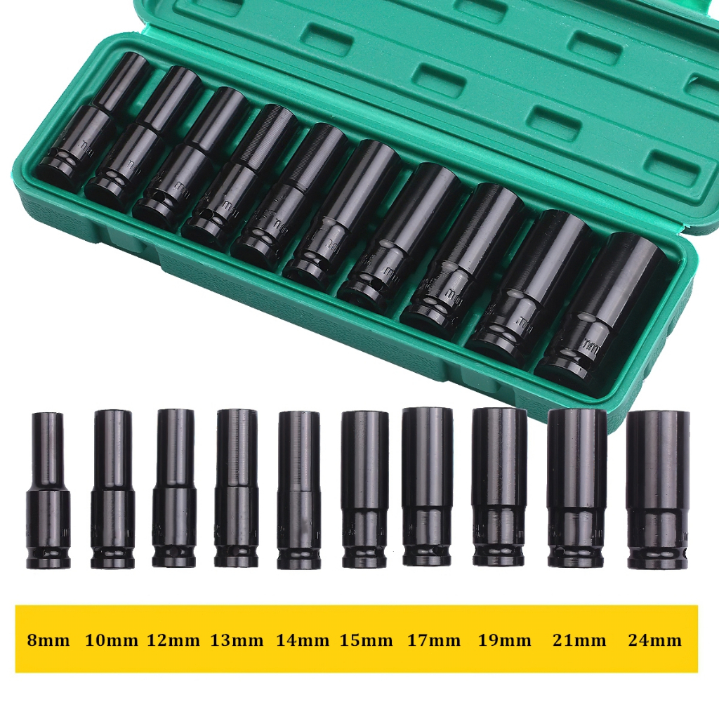 Bộ 10 đầu khẩu, đầu túyt Cao Cấp dùng cho máy siết bulong 1/2 -8-24mm