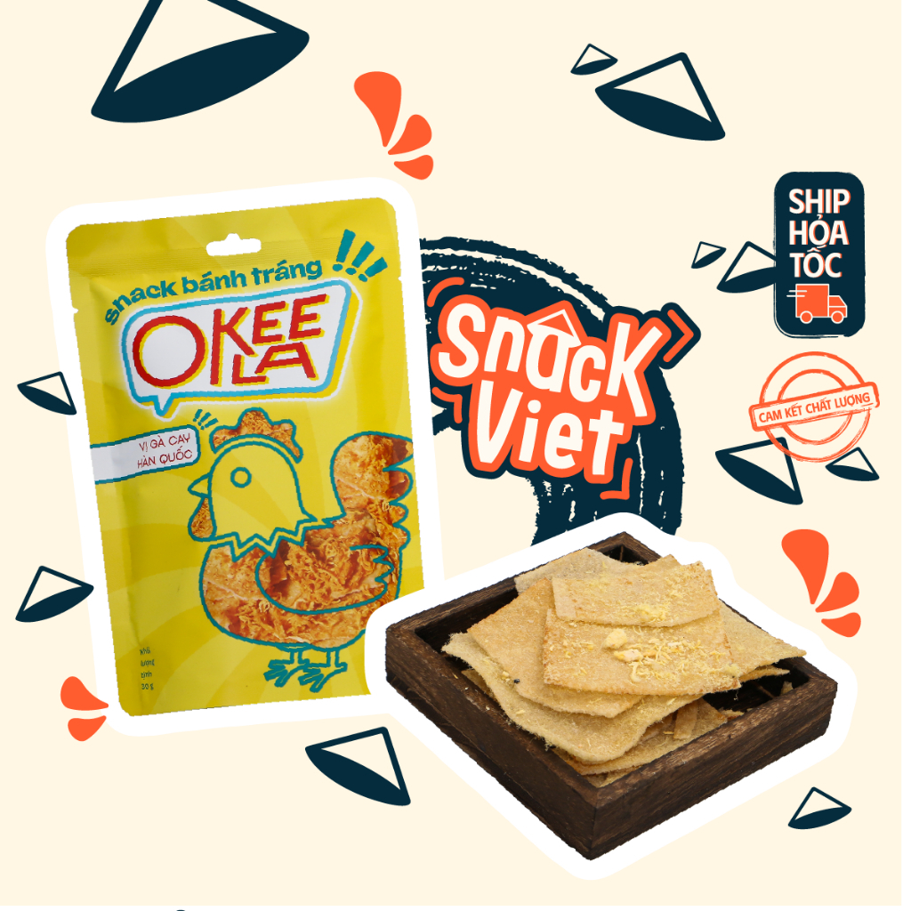 Snack Bánh Tráng Vị Gà Cay Hàn Quốc, Tôm Đút Lò Okeela - Túi 30g - FoodMap