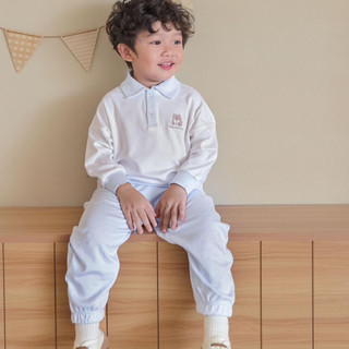 NOUS - Bộ dài áo trắng cổ polo phối quần xanh - Kids - 2Y 3Y 4Y 5Y SS23