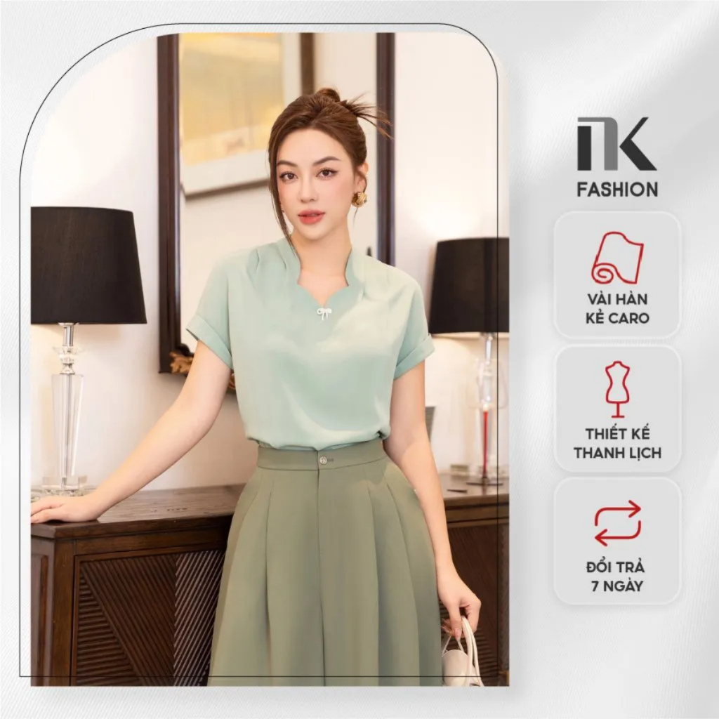 Áo Sơ Mi Lụa Cổ Neo Song NK Fashion Kiểu Dáng Trẻ Trung, Thanh Lịch, Chất Liệu Cao Cấp, siêu Mềm Mịn NKSM2303020