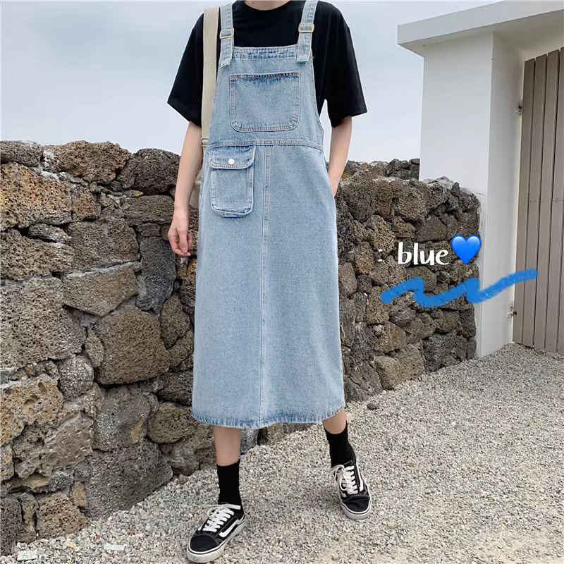 Váy Yếm Jeans Túi Hộp Hai Dây Form Rộng Cao Cấp MIAA, Đầm Yếm Denim Dáng Đầm Phong Cách Hàn Quốc