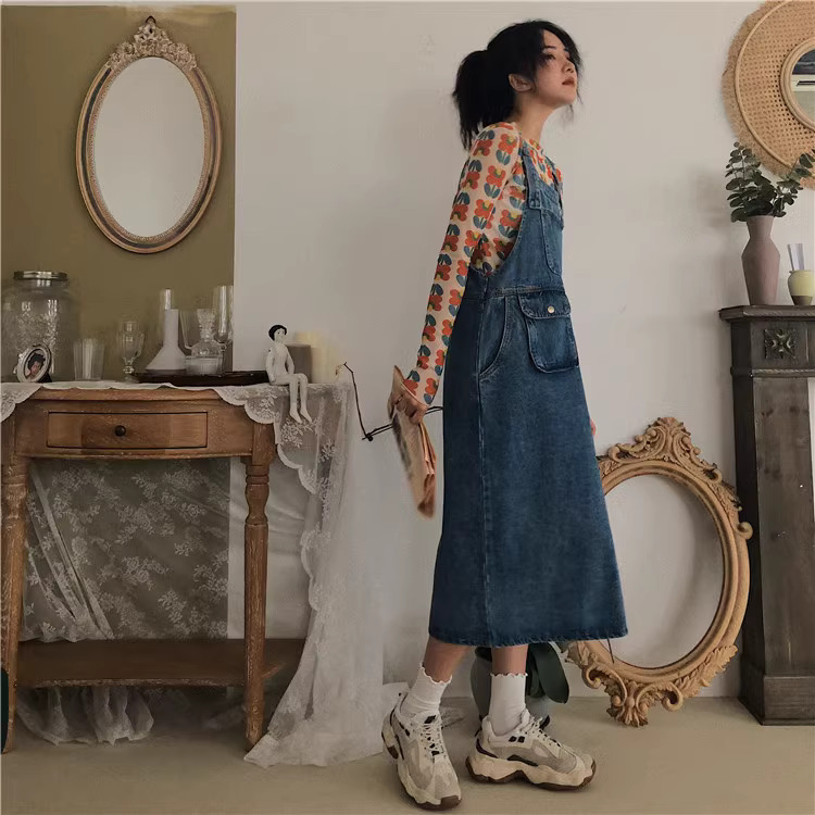 Váy Yếm Jeans Túi Hộp Hai Dây Form Rộng Cao Cấp MIAA, Đầm Yếm Denim Dáng Đầm Phong Cách Hàn Quốc