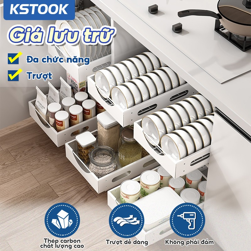 Bát bếp đặt kệ tủ bếp được xây dựng -in kéo -ra giá lưu trữ /ngăn kéo gia đình bàn ăn giá đỡ