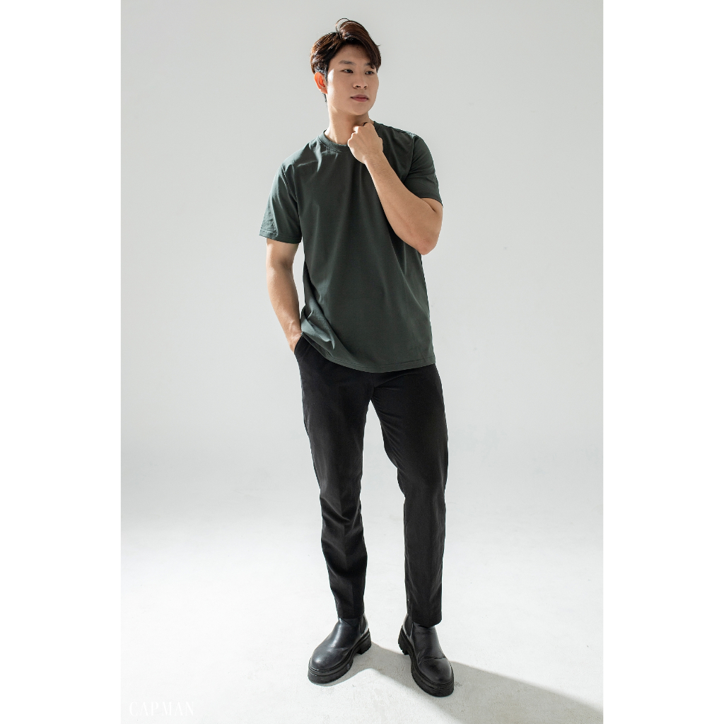 Áo thun nam cổ tròn basic CAPMAN vải cotton dày dặn, co giãn, tay ngắn