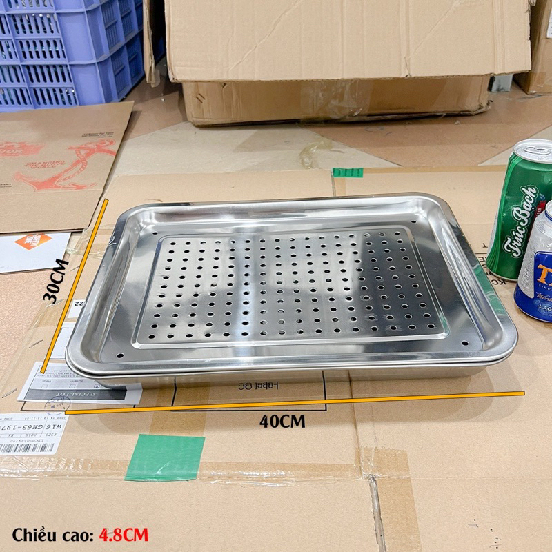 Khay inox úp ly có lỗ - mâm trà chữ nhật nhiều cỡ