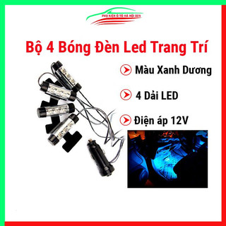 Bộ 4 bóng đèn led trang trí màu xanh dương- trang trí nội thất xe hơi 12V