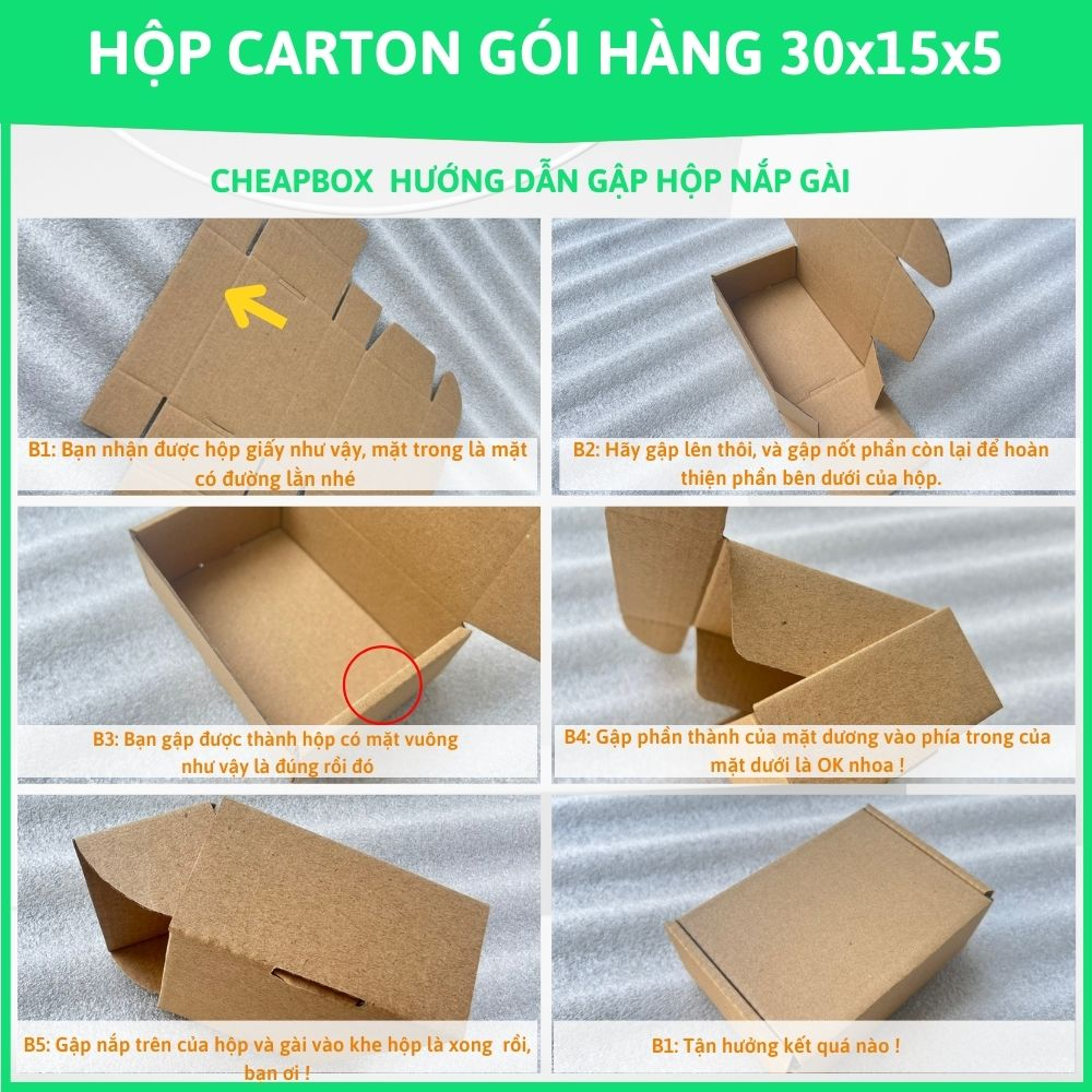 100 hộp carton nấp gài size 30x15x5