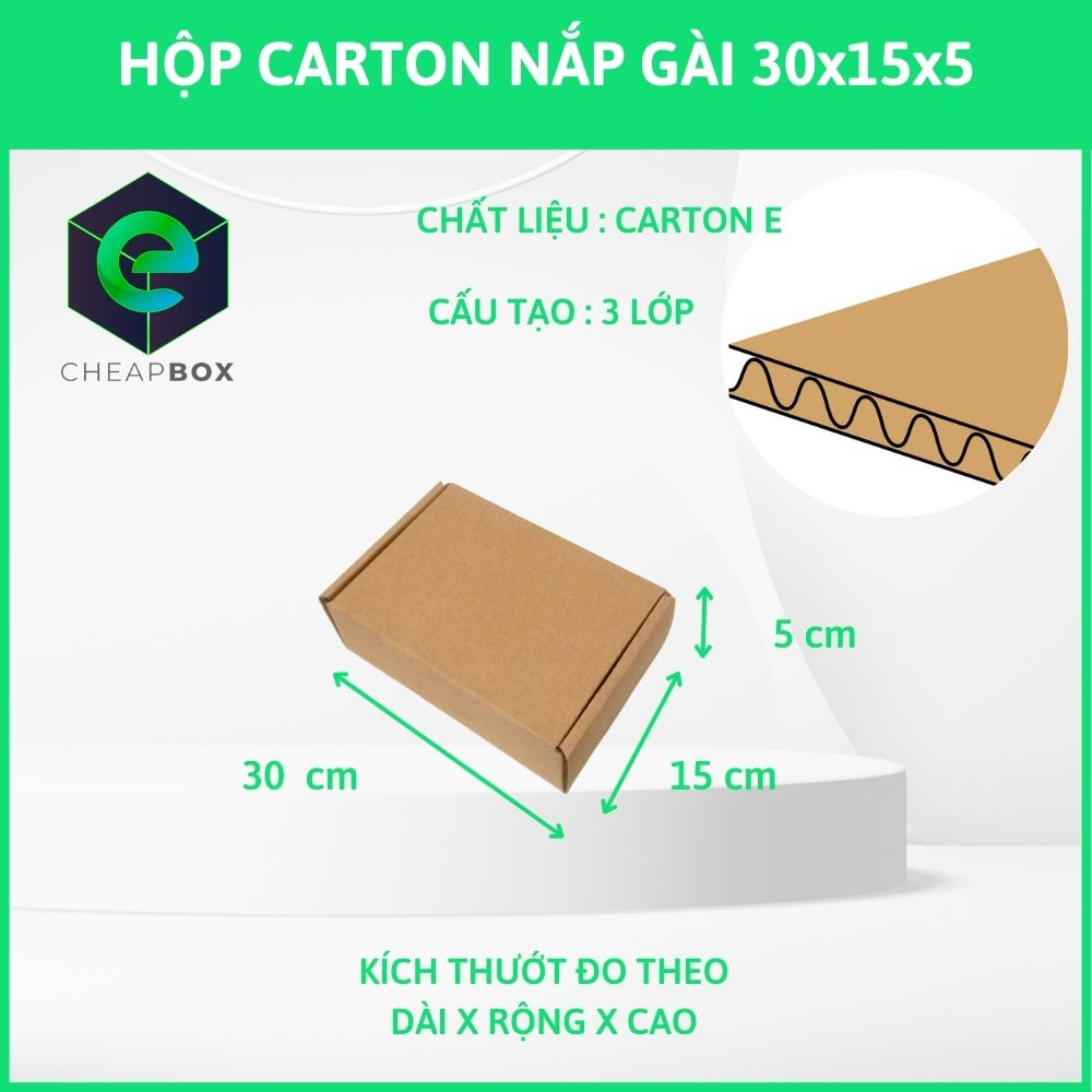 100 hộp carton nấp gài size 30x15x5