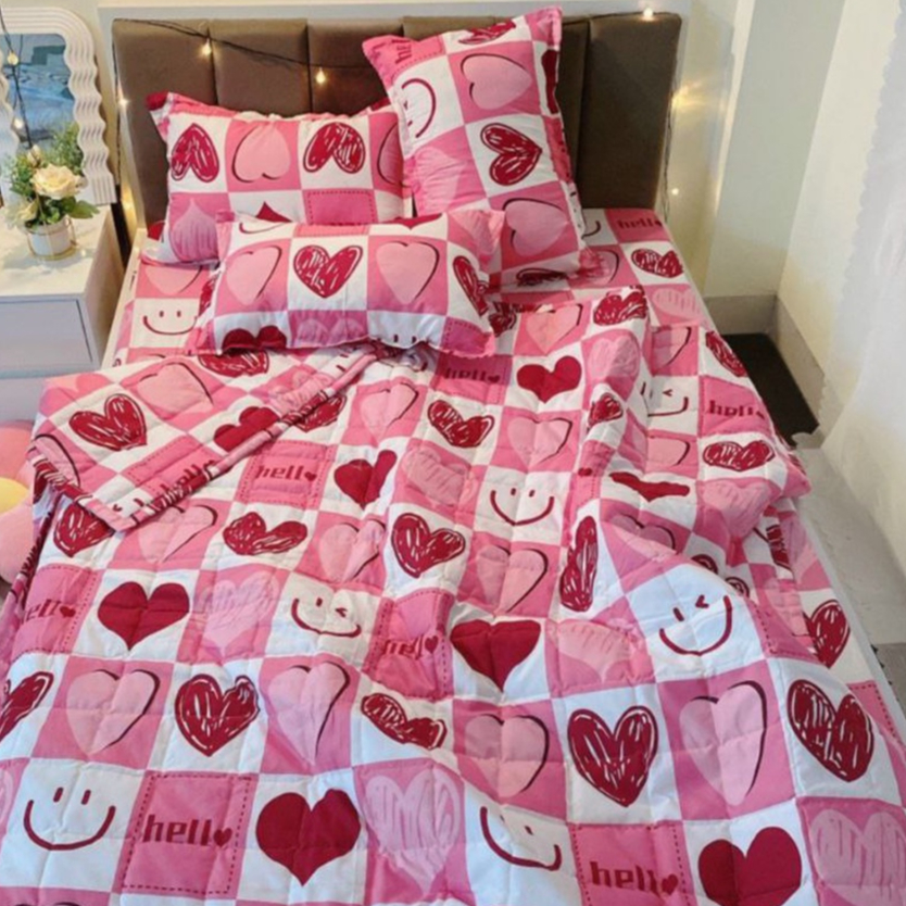 Bộ Chăn Hè 5 Món Cotton Poly Miu Home Trần Bông 3 Lớp KT 1m8x2m