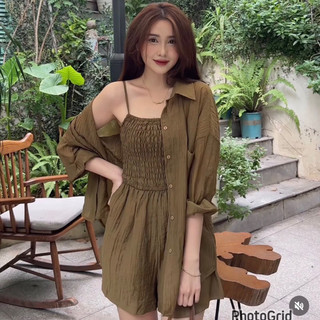 Set jum dây kèm áo sơ mi tơ (ảnh thật/ có sẵn)