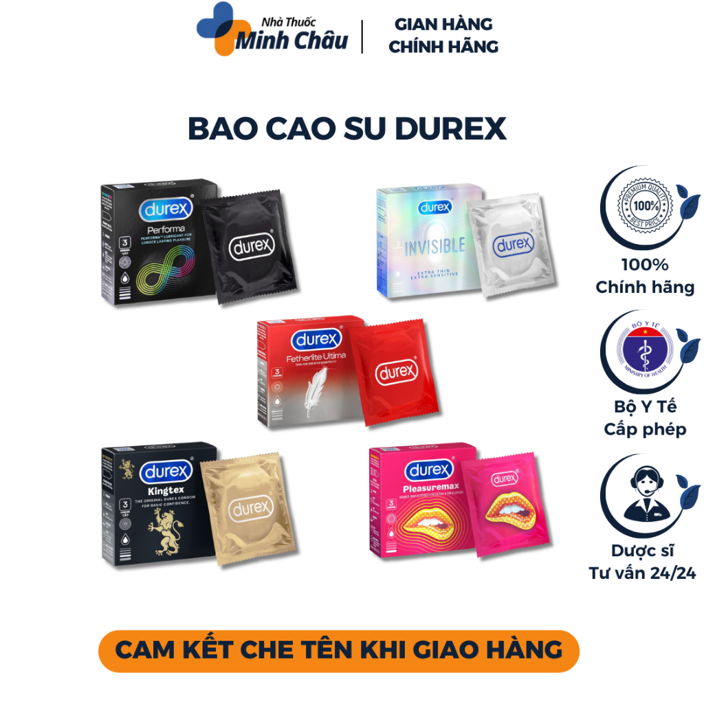 Bao cao su Durex ôm sát, siêu mỏng, bôi trơn - hộp 3 bao