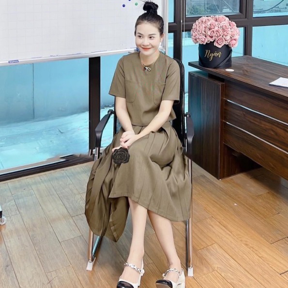 Set áo nơ đá kèm chân váy chất chéo hàn bao đẹp TH971
