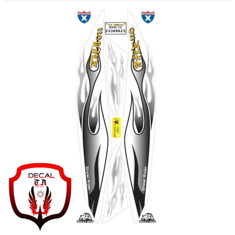 Tem xe WAVE 110 mẫu tem lửa siêu mới dán xe trắng tem chống nước
