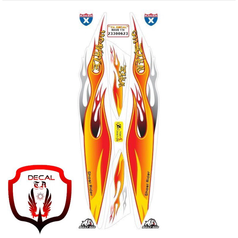 Tem xe WAVE 110 mẫu tem lửa siêu mới dán xe trắng tem chống nước