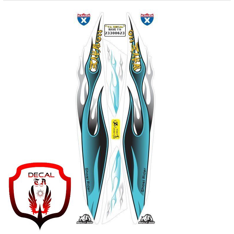 Tem xe WAVE 110 mẫu tem lửa siêu mới dán xe trắng tem chống nước