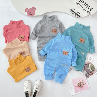[Bé 7-19kg] Bộ dài tay túi gấu gân tăm cao cổ 5 phân , bộ thu đông cho bé trai, bé gái từ 7-19kg [ HÀNG LOẠI 1]