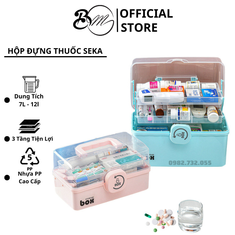 Hộp Đựng Thuốc Vật Tư Y Tế 3 Tầng 7L và 12L Nhựa ABS Siêu An Toàn, Tiện Lợi Đơn Giản, Với Thiết Kế Khóa ( PVN92-SP200358