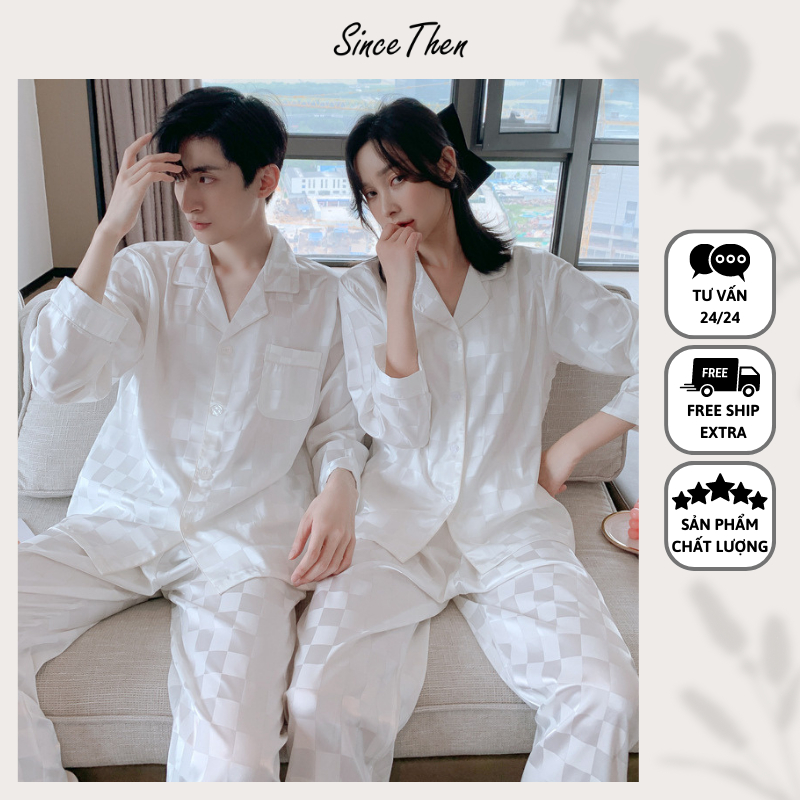 Pijama cặp đôi nam nữ mặc nhà, đồ ngủ đôi lụa dài tay - Since Then