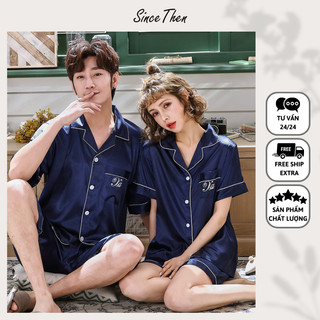 Đồ ngủ đôi Tphcm, Đồ ngủ đôi lụa ngắn màu xanh mát mẻ, hàng có sẵn - Since Then
