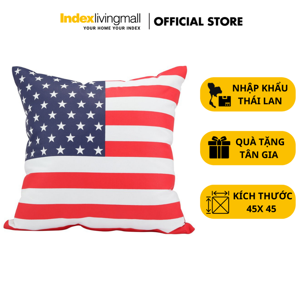 Gối Tựa Lưng Trang Trí Sofa USA FLAG Kích Thước 45cm x 45cm Nhập Khẩu Từ Thái Lan Index Living Mall