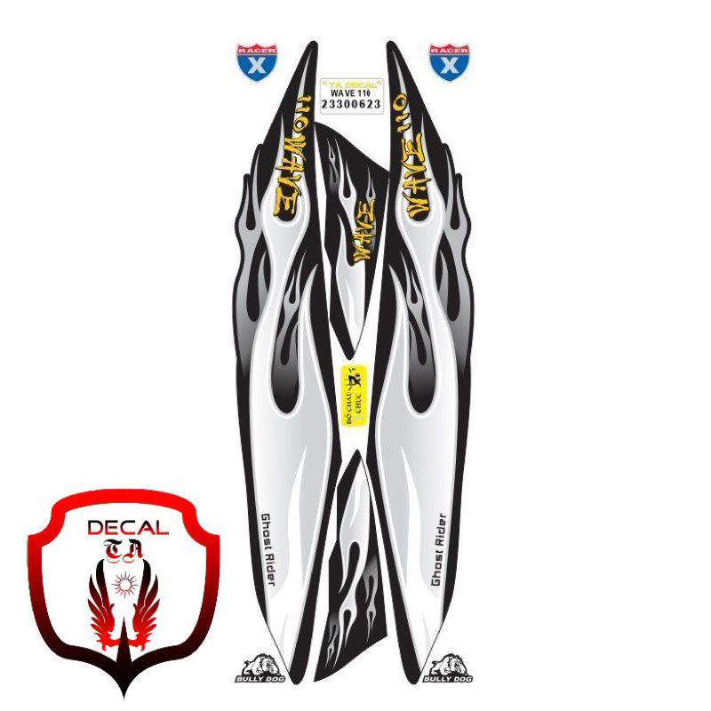 Tem xe WAVE 110 mẫu tem lửa cháy dán xe đen tem 4 lớp chống nước