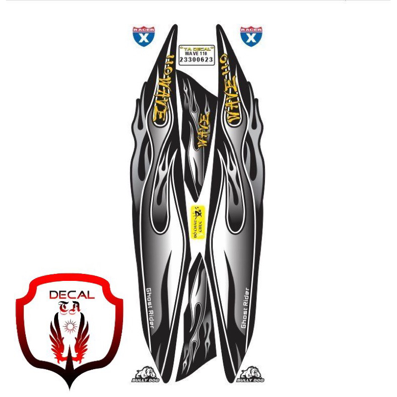 Tem xe WAVE 110 mẫu tem lửa cháy dán xe đen tem 4 lớp chống nước
