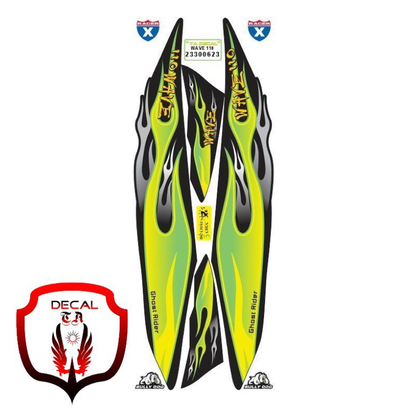 Tem xe WAVE 110 mẫu tem lửa cháy dán xe đen tem 4 lớp chống nước