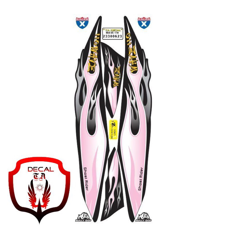 Tem xe WAVE 110 mẫu tem lửa cháy dán xe đen tem 4 lớp chống nước