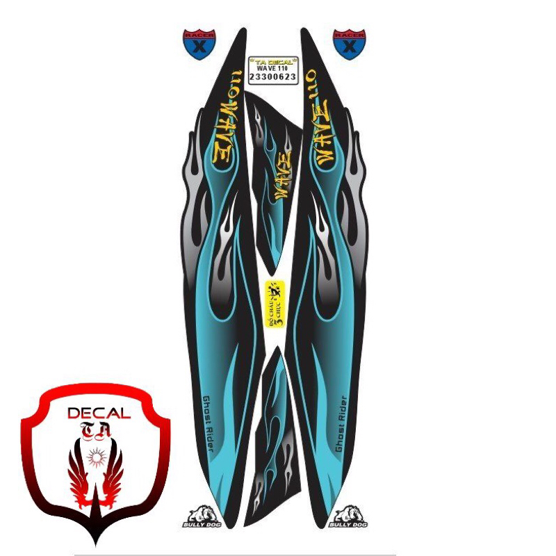 Tem xe WAVE 110 mẫu tem lửa cháy dán xe đen tem 4 lớp chống nước