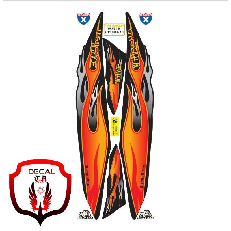 Tem xe WAVE 110 mẫu tem lửa cháy dán xe đen tem 4 lớp chống nước