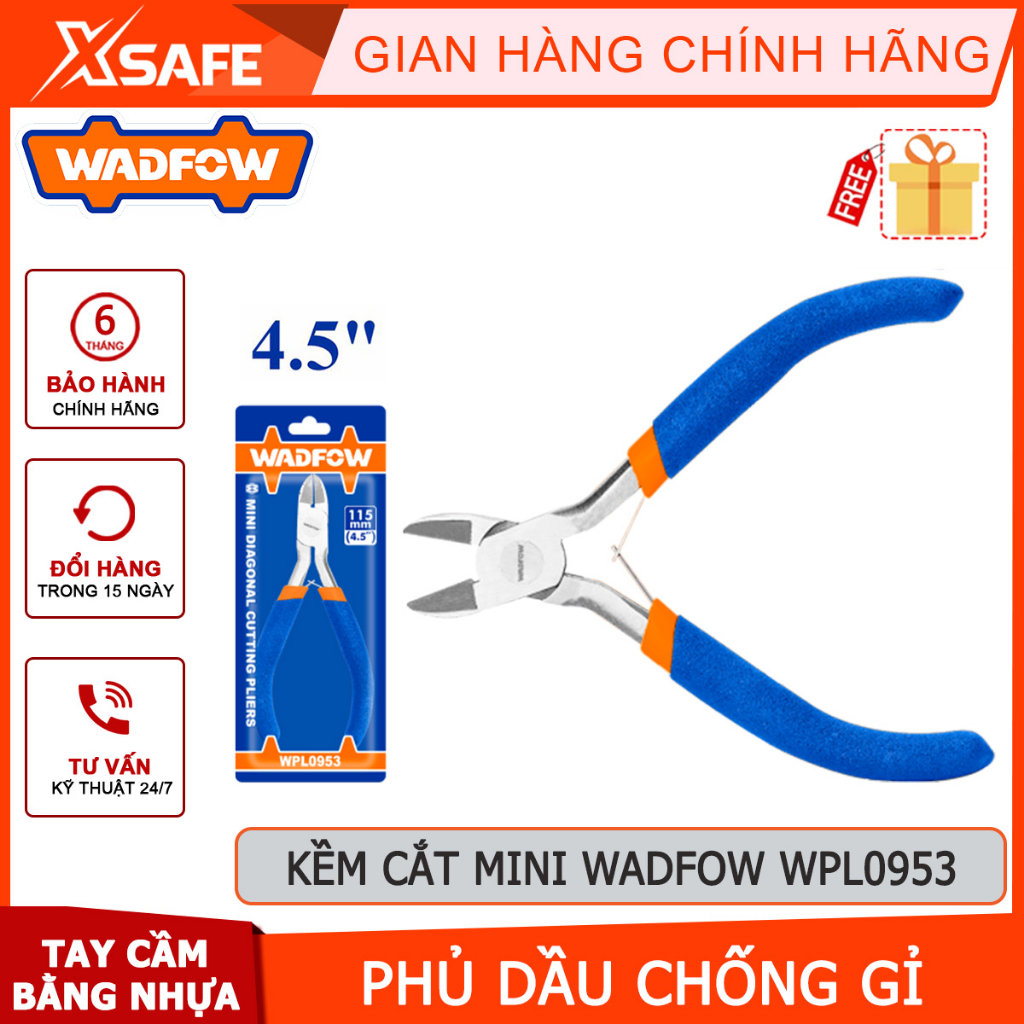 Kềm cắt mini WADFOW WPL0953 kích thước 4.5"/115mm, tay cầm nhựa, đầu kềm phủ dầu bóng chống gỉ
