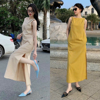 Đầm midi sát nách xẻ hông