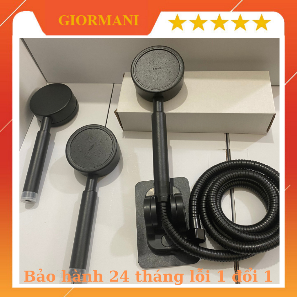 Bộ vòi hoa sen, tay sen tăng áp inox 304 mạ đen cao cấp VHS15