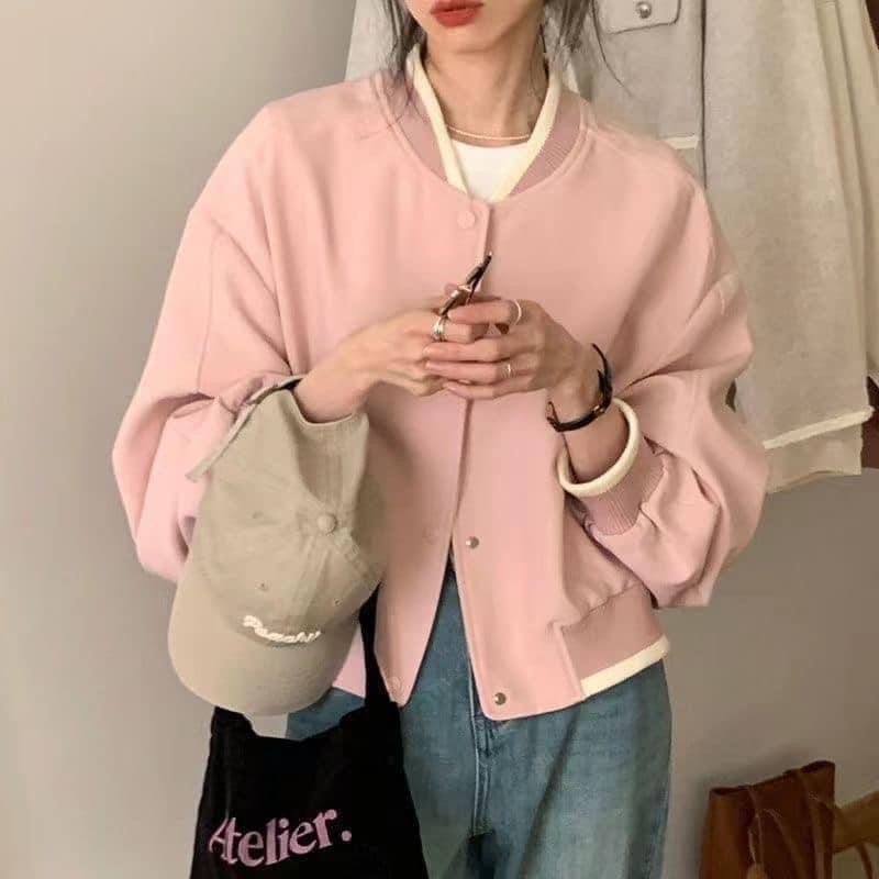 Áo khoác bomber nữ 3 màu ĐEN HỒNG BE