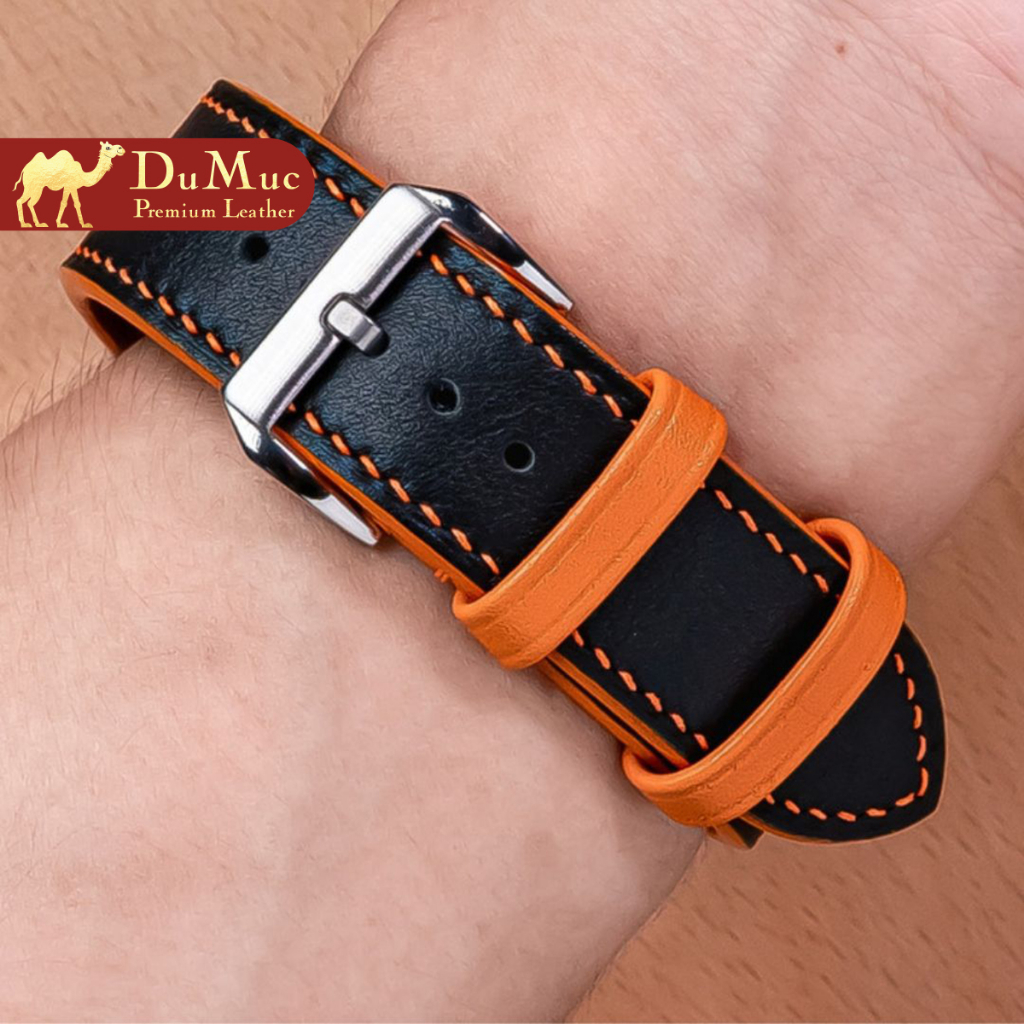 Dây da đồng hồ DU MỤC Leather Da Swift Hass Leather from Pháp - Black & Yellow
