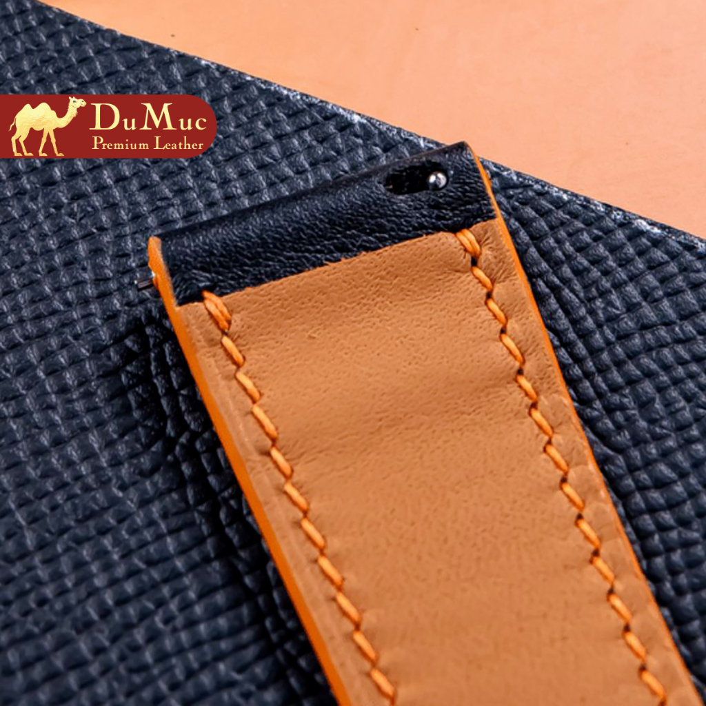 Dây da đồng hồ DU MỤC Leather Da Swift Hass Leather from Pháp - Black & Yellow